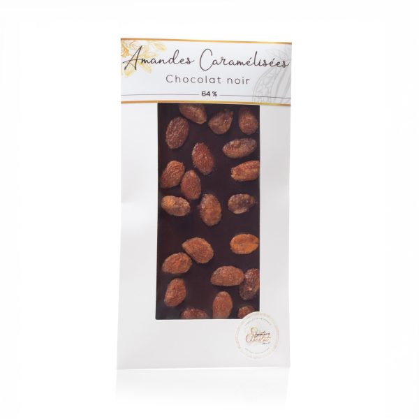 Tablette chocolat noir 64% Amandes caramélisées - 100g