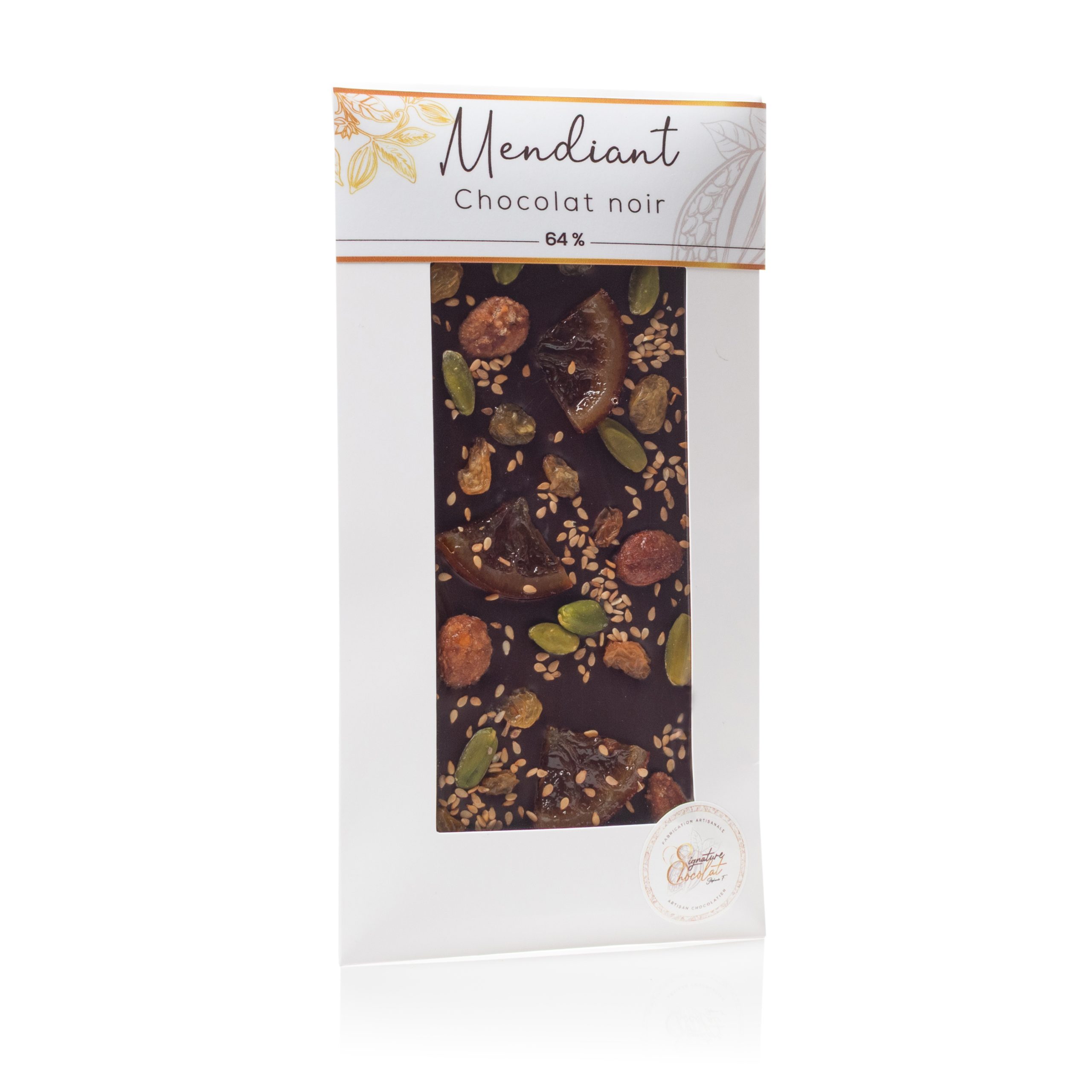 Tablette chocolat noir 64% mendiant– 85g